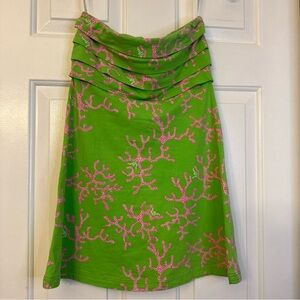 Lilly Pulitzer Petula Strapless Dress Coral Me Crazy Green Pink XS Preppy Resort